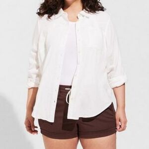 Torrid Lizzie Double Gauze Button Up Long Sleeve Shirt Cloud Dancer Size 1